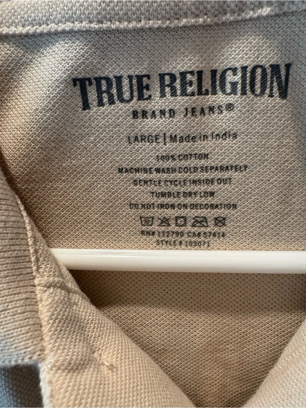 True Religion Men’s Cream Polo with Black Accents